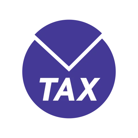 Graphic of a blue circular icon with the word TAX prominently displayed, representing a tax calculation service.