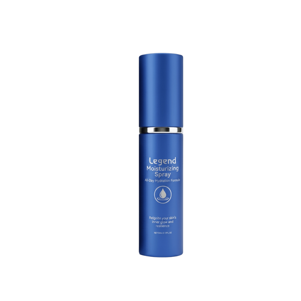 Legend Moisturizing Spray for daily hydration and skincare refreshment in a sleek blue bottle.