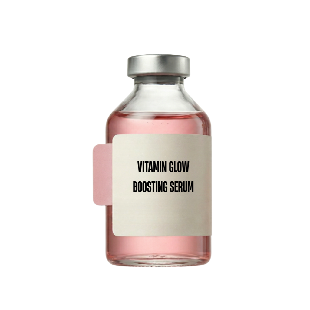 Vitamin Glow Boosting Serum in a transparent bottle for radiant, fresh skincare.
