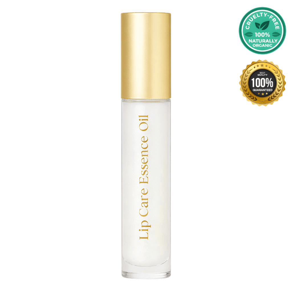 Lip Care Essence Oil in a transparent tube with a gold cap, promoting deep moisture and natural shine.