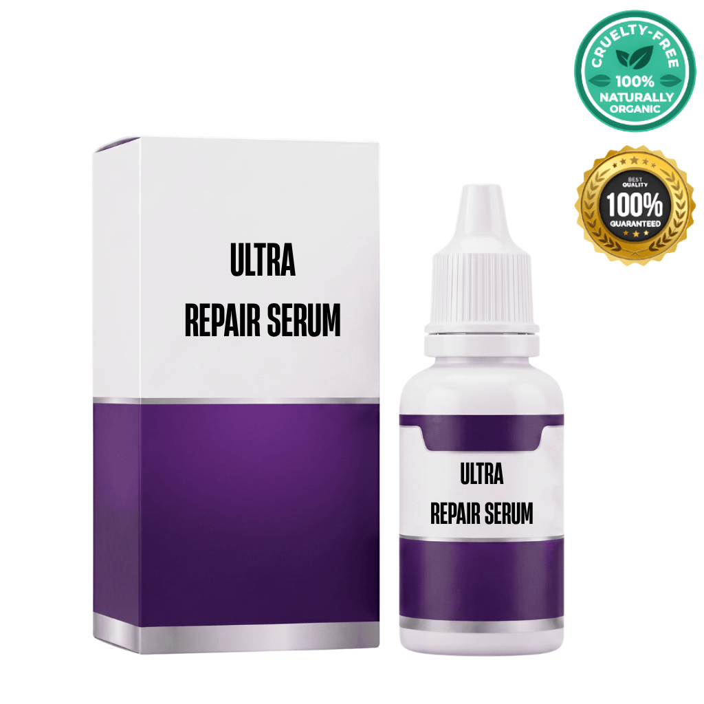 Ultra Repair Serum bottle and box, cruelty-free, 100% organic skincare solution for nourishing skin.