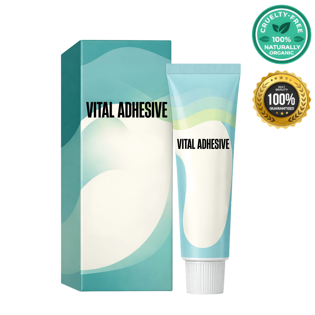 Vital Adhesive tube and packaging showcasing a beauty-focused skin application solution.