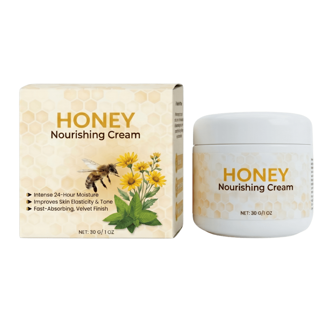 Honey Nourishing Cream with intense moisture and soothing botanical extracts in a jar with packaging.