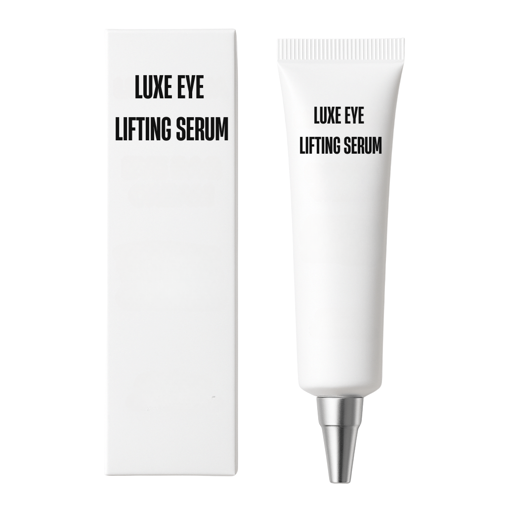 Deluxe Eye Lifting Serum packaging and tube showcasing its sleek design and branding.
