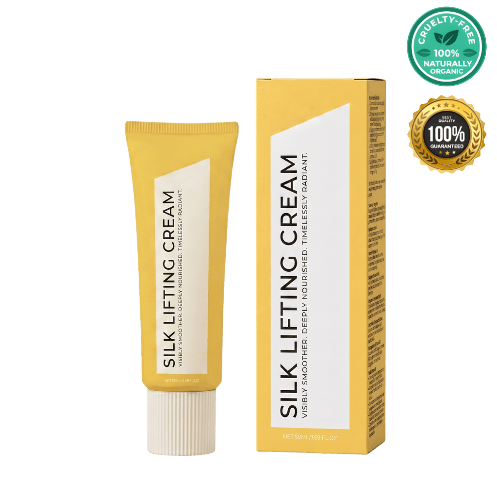 Silk Lifting Cream tube and box packaging, promoting firm and smooth skin appearance.