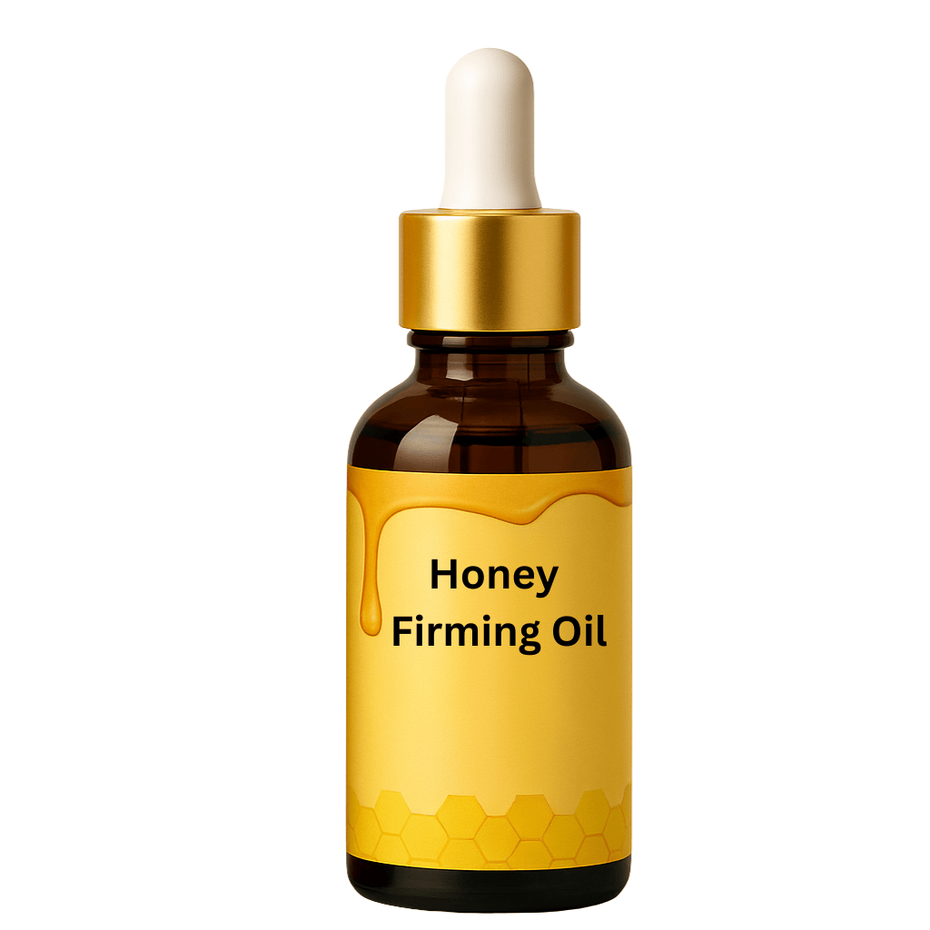 Honey Firming Oil in a brown glass dropper bottle with a yellow label, designed for skin nourishment.
