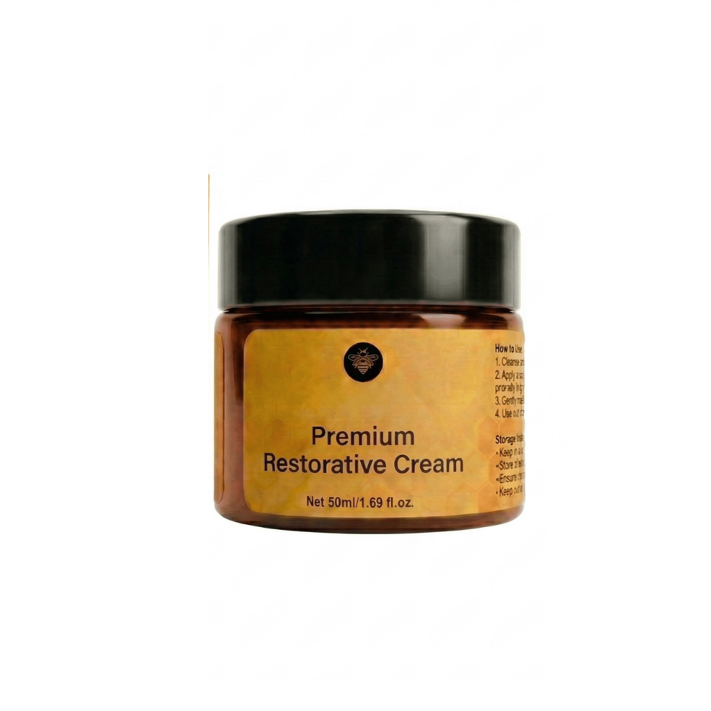 Image of Premium Restorative Cream in a 50ml jar, designed for a fresh and healthy-looking complexion.