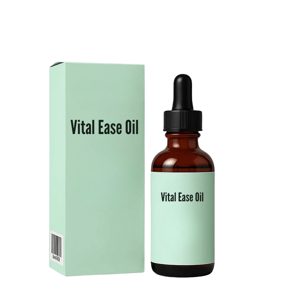 Vital Ease Oil product packaging and bottle showcasing its luxurious beauty oil formula.