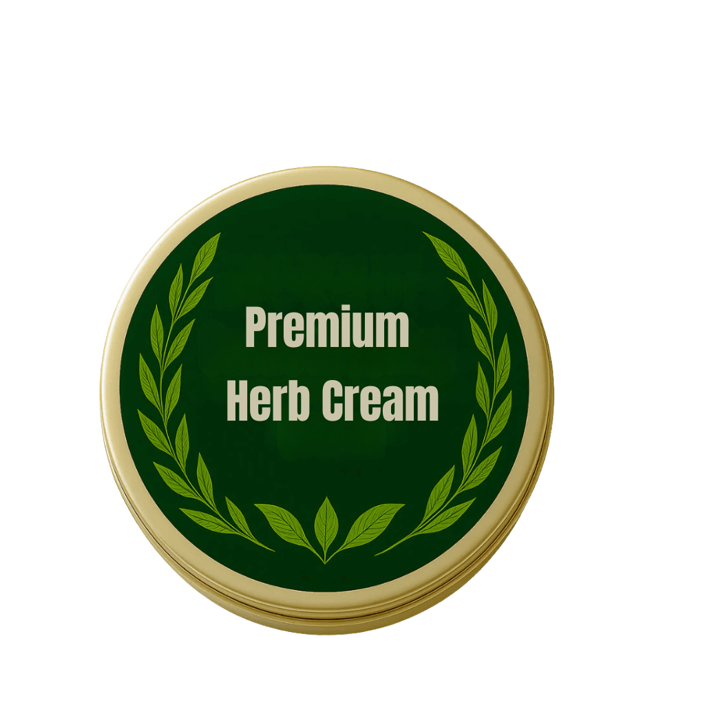 Premium Herb Cream jar with green label and leaf design for skincare routine enhancement.