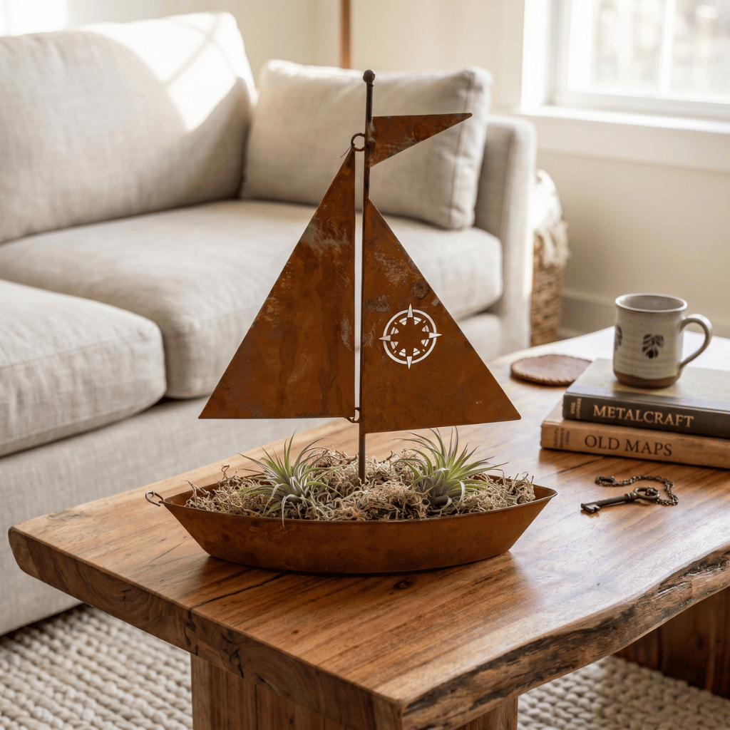 Vintage Sailboat Metal Planter