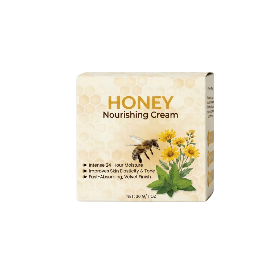 Honey Nourishing Cream box featuring intense moisture and floral ingredients for soft, nourished skin.