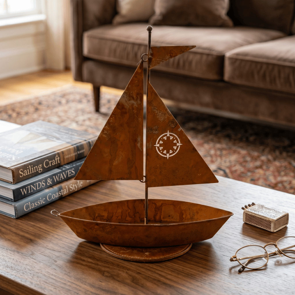Vintage Sailboat Metal Planter