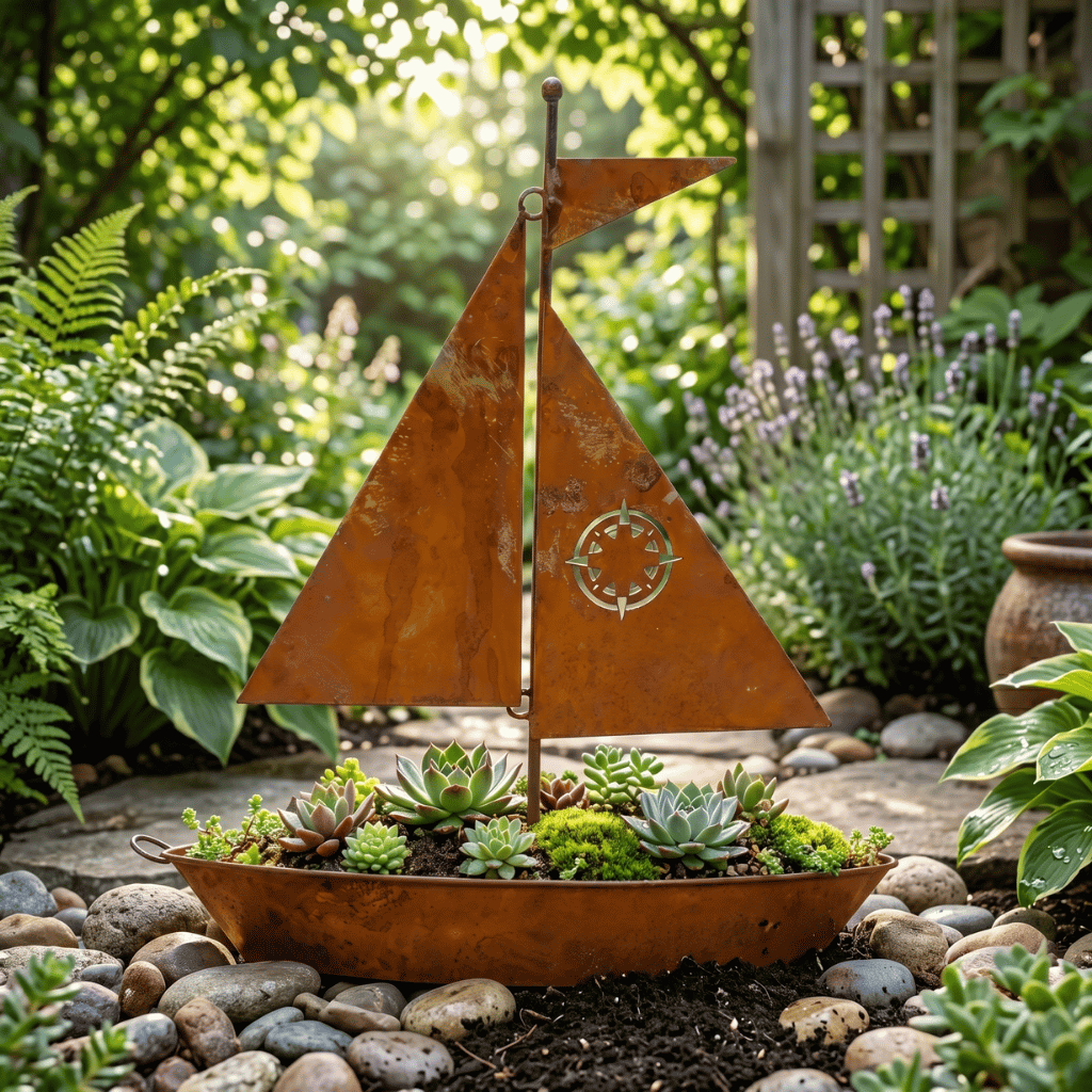 Vintage Sailboat Metal Planter