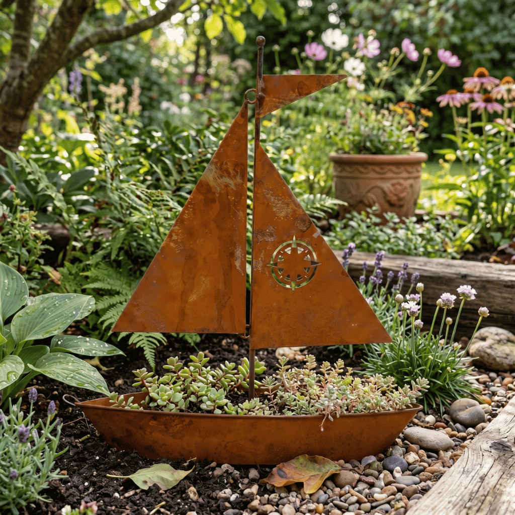 Vintage Sailboat Metal Planter