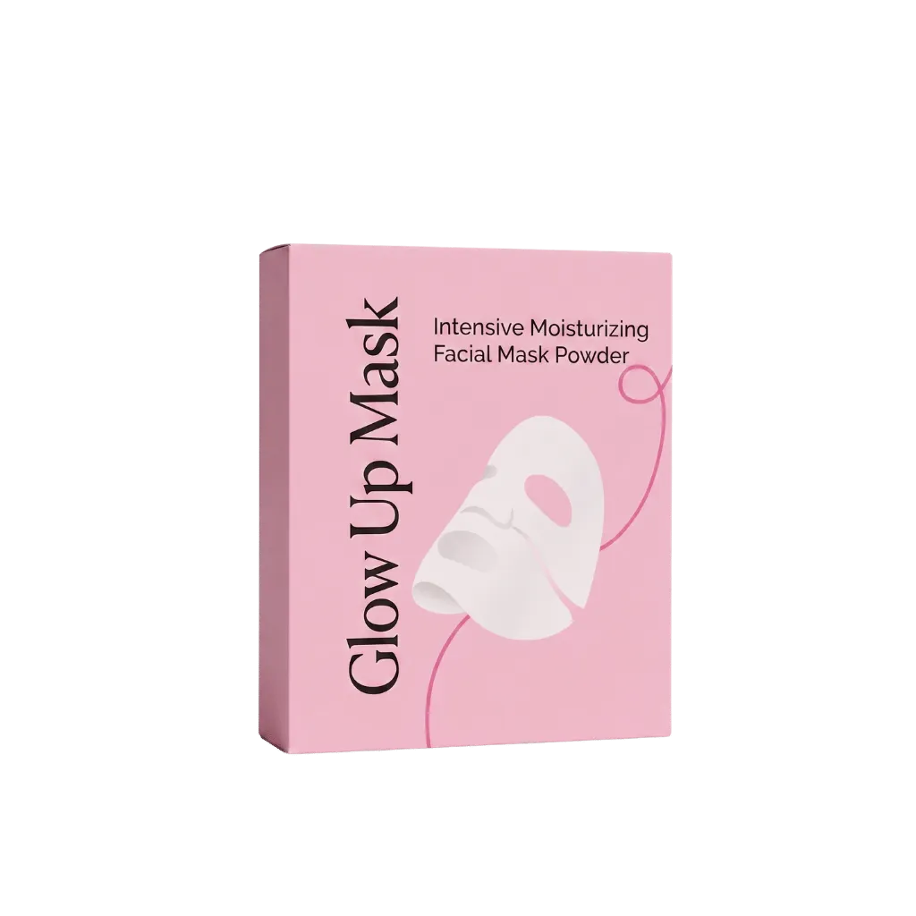 Glow Up Mask box, an intensive moisturizing facial mask powder, designed for skin hydration and rejuvenation.