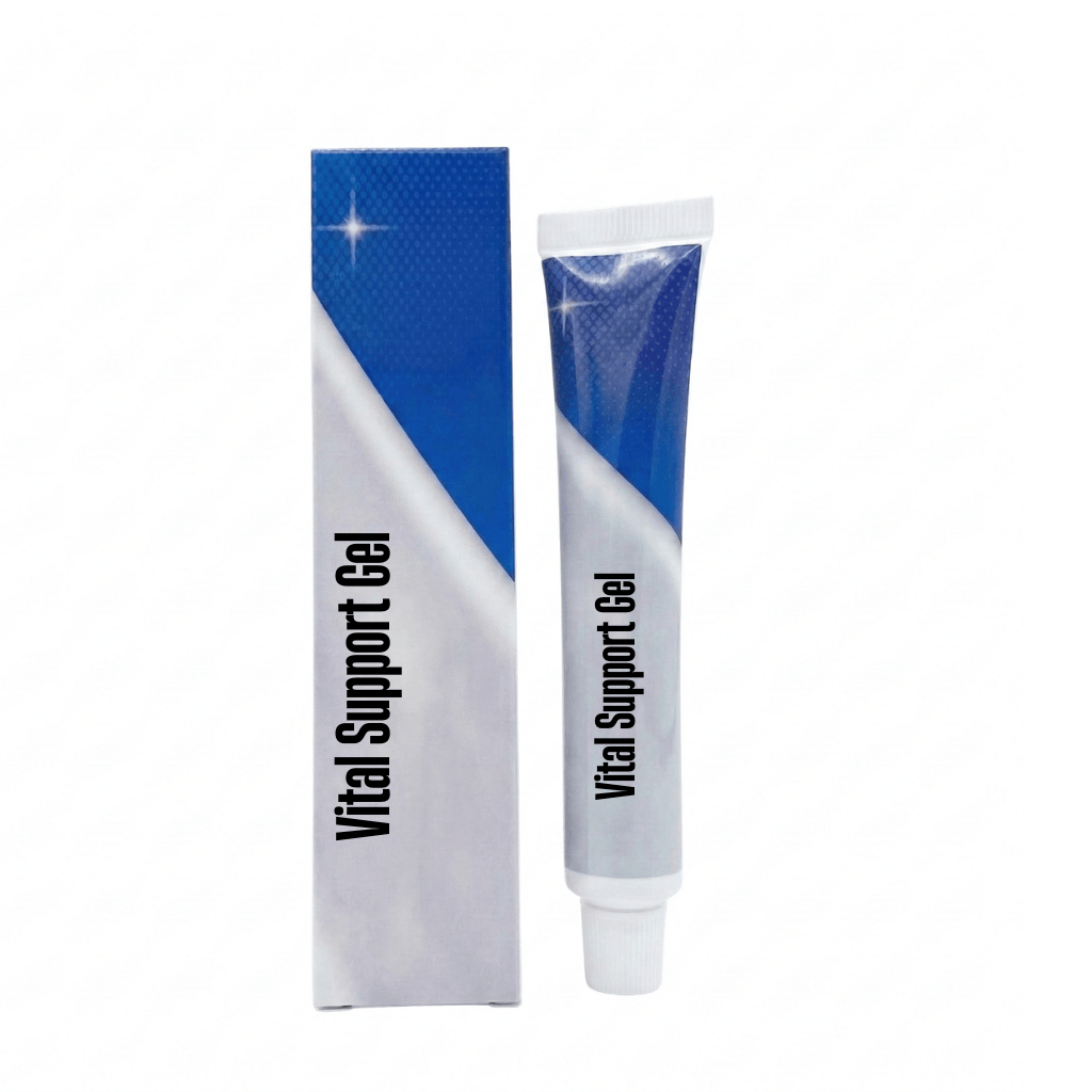 Vital Support Gel product packaging with tube and box, designed for enhancing skin radiance and daily self-care.