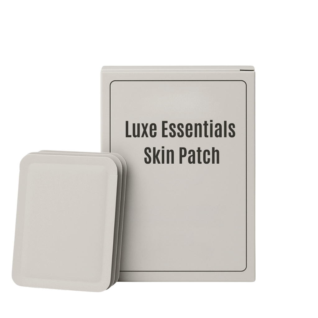 Luxe Essentials Skin Patch packaging displayed with the skincare patch for daily beauty routines.