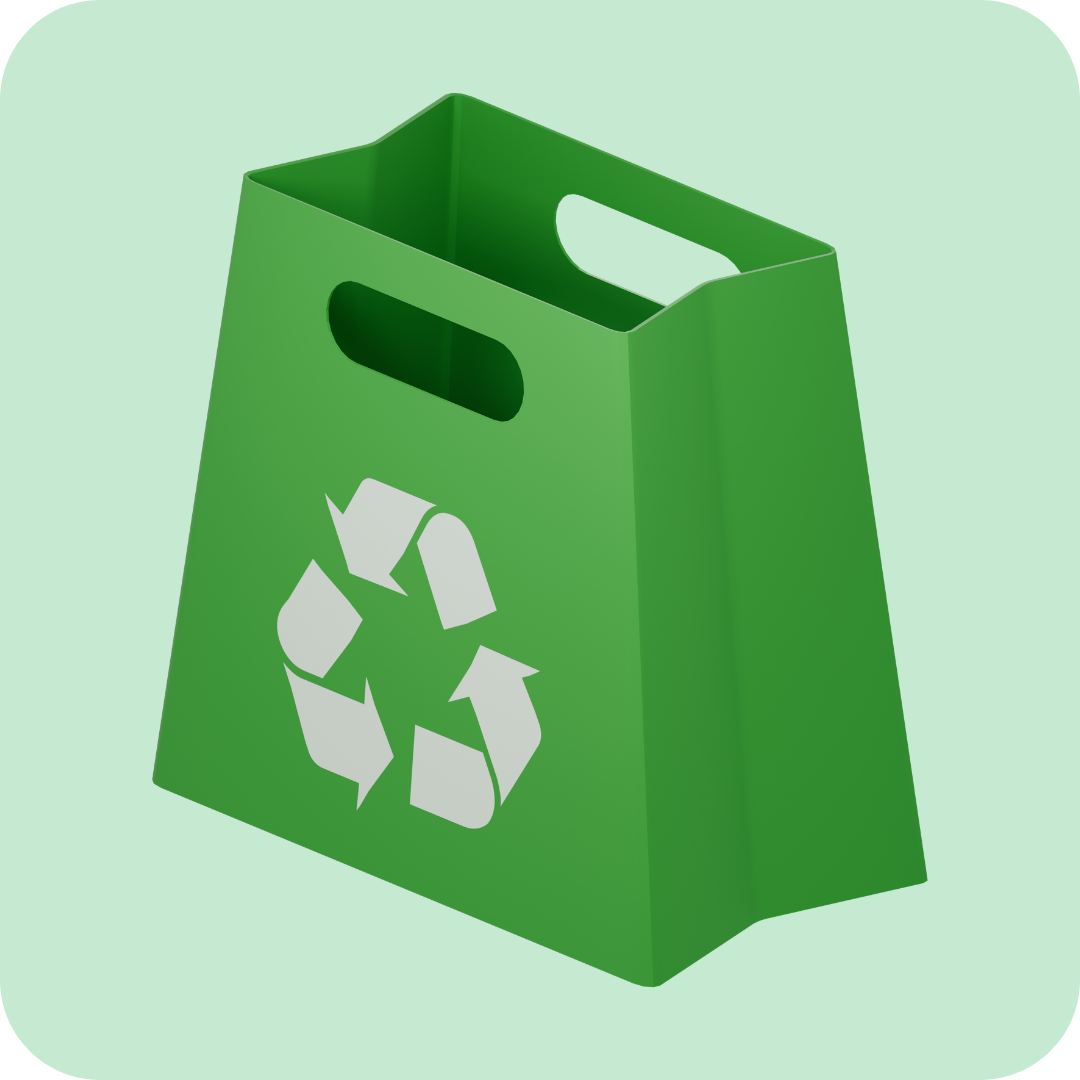 Eco-Friendly Packaging featuring a green bag with a recycling symbol to promote sustainability.